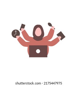 Multitasking muslim Woman concept illustration 