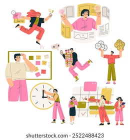 Conjunto de vetores de tarefas múltiplas do caractere de pessoa multitarefa