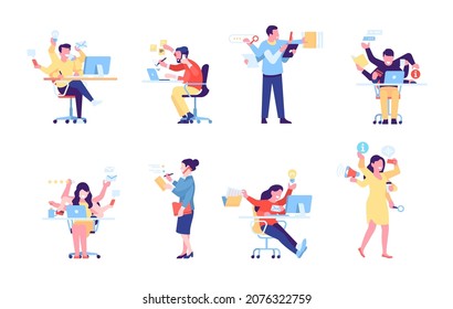 Multitasking people. Office employees with