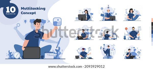 Multitasking person skill multi-talented illustration\
collection set