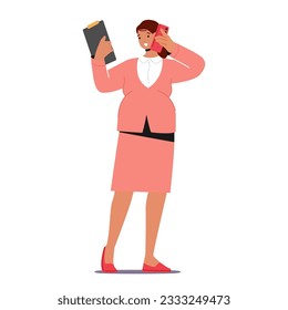 Multitasking Pregnant Businesswoman Character Effortlessly Speaks On Her Phone, Skillfully Managing Work And Personal Life With Poise And Efficiency. Cartoon People Vector Illustration