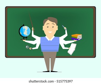 Multitasking is a school teacher, the teacher on various subjects. Concept vector