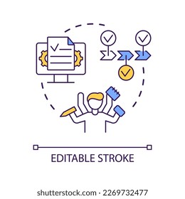Multitasking skills concept icon. High productivity level. Simultaneously. Time management abstract idea thin line illustration. Isolated outline drawing. Editable stroke. Arial font used