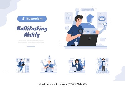 Multitasking skills concept illustration bundle pack