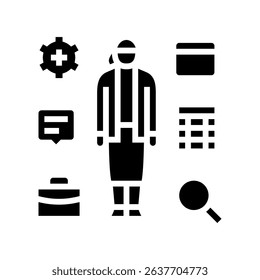 multitasking skills office assistant glyph icon vector. multitasking skills office assistant sign. isolated symbol illustration