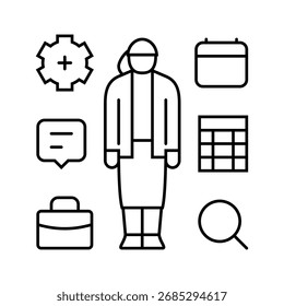 habilidades de multitarefa ícone da linha do assistente do office vetor. habilidades de multitarefa sinal do assistente do office. símbolo de contorno isolado ilustração preta