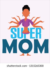 Multitasking super mother with eight arms. Busy morning - Vector