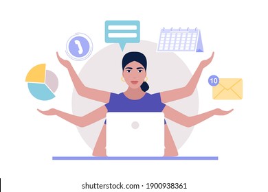 Multitasking Time Management Concept Illustration Woman Stock Vector ...