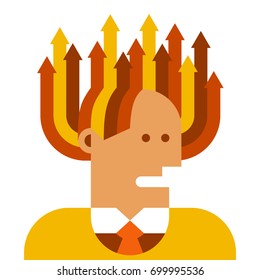 Multitasking vector concept in flat style. Businessman with hair on end.