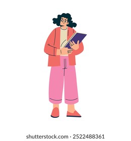 Personagem mulher multitarefa fazendo múltiplas tarefas suporte com ilustração de vetor de área de transferência