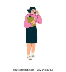 Personagem mulher multitarefa fazendo múltiplas tarefas suporte com ilustração de vetor de área de transferência
