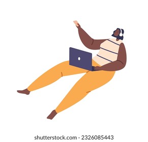 Multitasking Woman Character With A Laptop, Effortlessly Controlling Her Air Conditioner Using A Remote