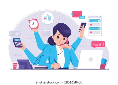multitasking woman concept illustration background