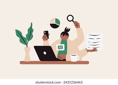 Multitasking woman Vector Illustration in Flat Style