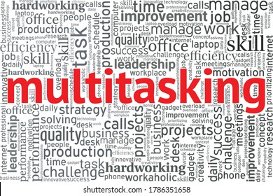 Multitasking word cloud isolated on a white background