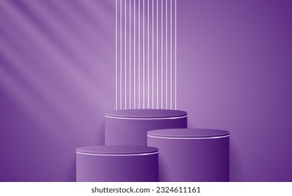 Multi-tiered purple podium with backlit white lines for product presentation. Display of cosmetic products. stage or podium. vector illustration

