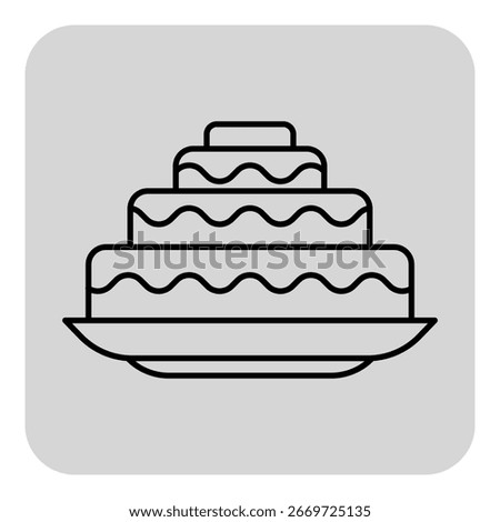 Multi-tiered wedding cake on plate with decorative icing. Marriage celebration concept