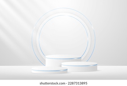 Multi-tiered white podiums with round shapes and elegant blue lines for displaying advertisements. Display of cosmetic products. stage or podium. vector illustration
