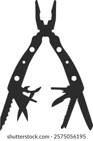 Multitool hiker tool line icon vector. multitool hiker tool sign. isolated contour symbol black illustration. Multitool expanded with all tools, multifunctional multitool silhouette black icon.