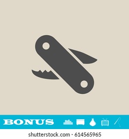 Multitool icon flat. Grey pictogram on light background. Vector illustration symbol and bonus button real estate, ottoman, vase, tv, fishing rod