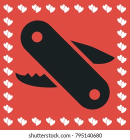 Multitool icon flat. Simple black pictogram on red background with white hearts for valentines day. Vector illustration symbol