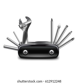 Multitool isolated on white photo-realistic vector illustration