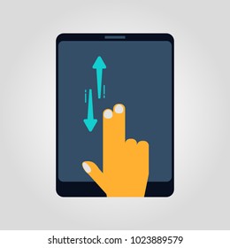 Multitouch screen tablet hand gestures on isolated vector flat icon, tap scroll click rotate pinch zoom hold drag.
