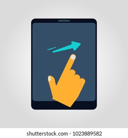 Multitouch screen tablet hand gestures on isolated vector flat icon, tap scroll click rotate pinch zoom hold drag.
