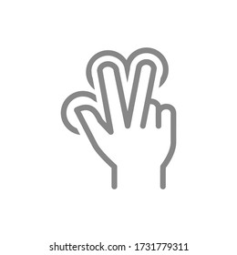 Multitouch para un icono de línea de tres dedos. Símbolo de gesto de dedo de pantalla táctil