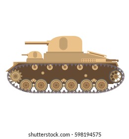 The multitower medium battle tank with the gun and a machine gun.Caterpillar fighting military armored vehicle.Army equipment.For the websites and games.Vector in flat .Multi-turreted.Artillery cannon