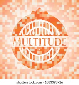 Multitude abstract emblem, orange mosaic background 