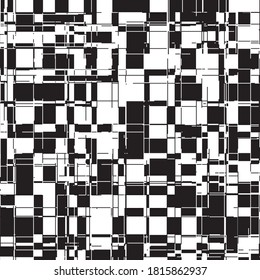 Multitude of black and white rectangles in intervowen, tight fitting grid texture