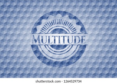 Multitude blue badge with geometric pattern background.