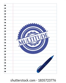 Multitude blue ink pen emblem. Vector Illustration. Detailed. 