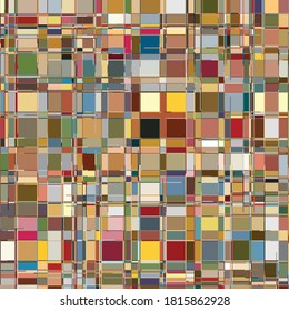 Multitude of colorful rectangles in intervowen, tight fitting grid texture