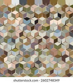 Multitude of cubes in strict grid pattern with neutral, muted color tones