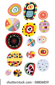 A multitude of isolated abstract elements.