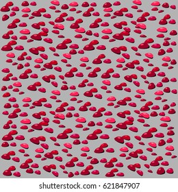 Multitude small drops color of pomegranate on a gray background. Vector for pattern design of wrapping paper, fabric, wallpaper, posters.