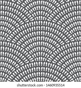 Multitude of white shoes foot imprint on a dark grey background. 
Vector abstract seamless wavy pattern with geometrical fish scale layout. Population crowd meeting concept wallpaper print, web page 