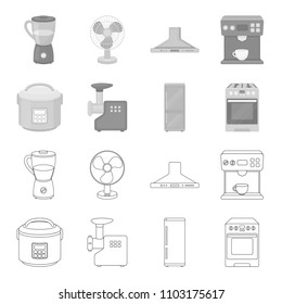 Multivarka, refrigerator, meat grinder, gas stove.Household set collection icons in outline,monochrome style vector symbol stock illustration web.