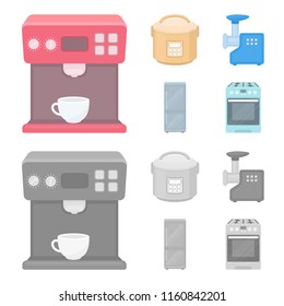 Multivarka, refrigerator, meat grinder, gas stove.Household set collection icons in cartoon,monochrome style vector symbol stock illustration web.