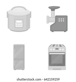 Multivarka, refrigerator, meat grinder, gas stove.Household set collection icons in monochrome style vector symbol stock illustration web.