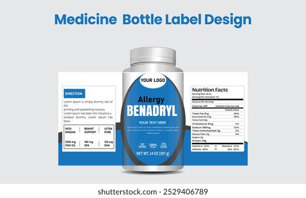 Multi-vitamin or food supplement sticker bottle jar label design banner packaging oil label and capsule pill human good for health medical product