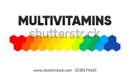 Multivitamin label. Icon concept vitamins. Vitamins complex banner for advertising, health, medical science. Nutrients, minerals that are essential the body. Vector illustration.