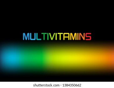 Multivitamin label inspiration, banner icon vitamins colorful text, vector isolated or black background