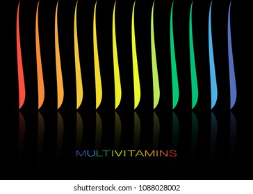 Multivitamin label inspiration, icon concept vitamins, vector isolated or black background 