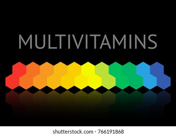 Multivitamin label inspiration, icon concept vitamins, vector isolated or black background 