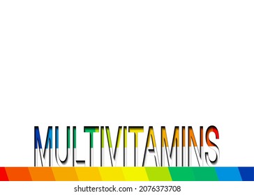 Multivitamin label inspiration, icon vitamins colorful text, banner vector isolated or white background 