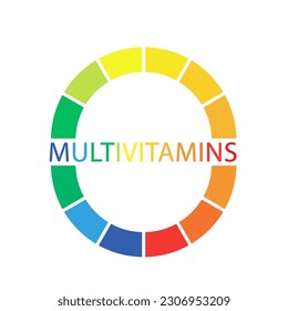 Multivitamin label inspiration, icon vitamins. Colorful gradient, vector isolated on white background. Vector illustration