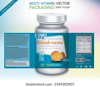 Multivitamin Label, Vita Plus, Vitamin pack, Supplement labels, Vector bottle, Bottle label, Nutrition Supplement Label, Packaging template design, free vector label, Medicine pack